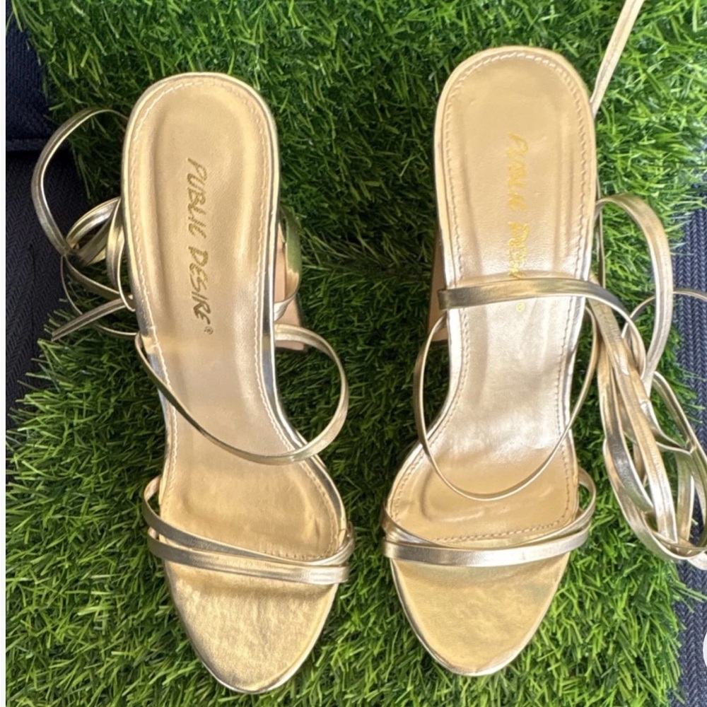 Public Desire Metallic Gold Strappy Heels